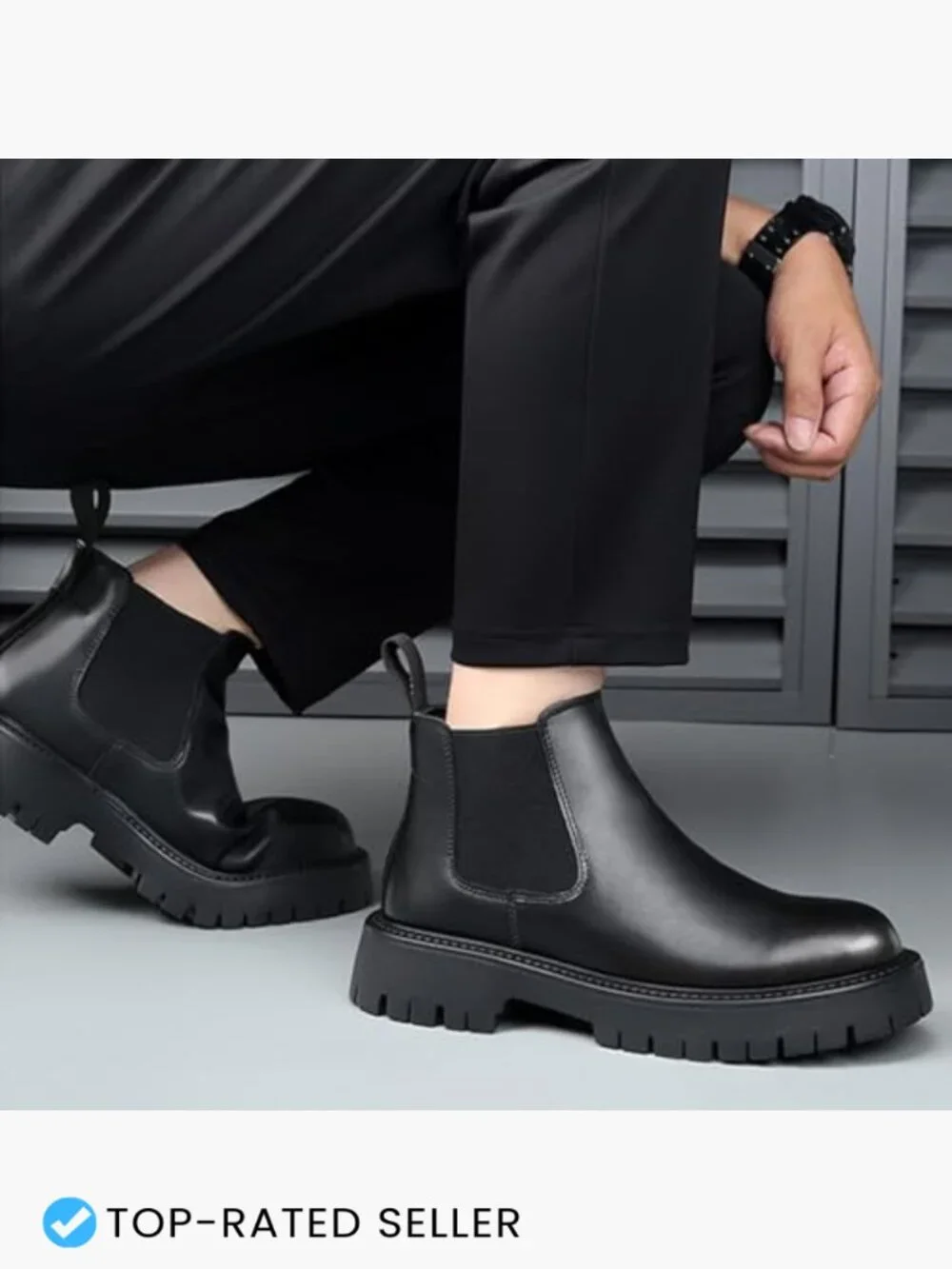 Genuine Leather Chunky Platform Chelsea Dress Boots Lug Sole Slip-On Ankle Boots